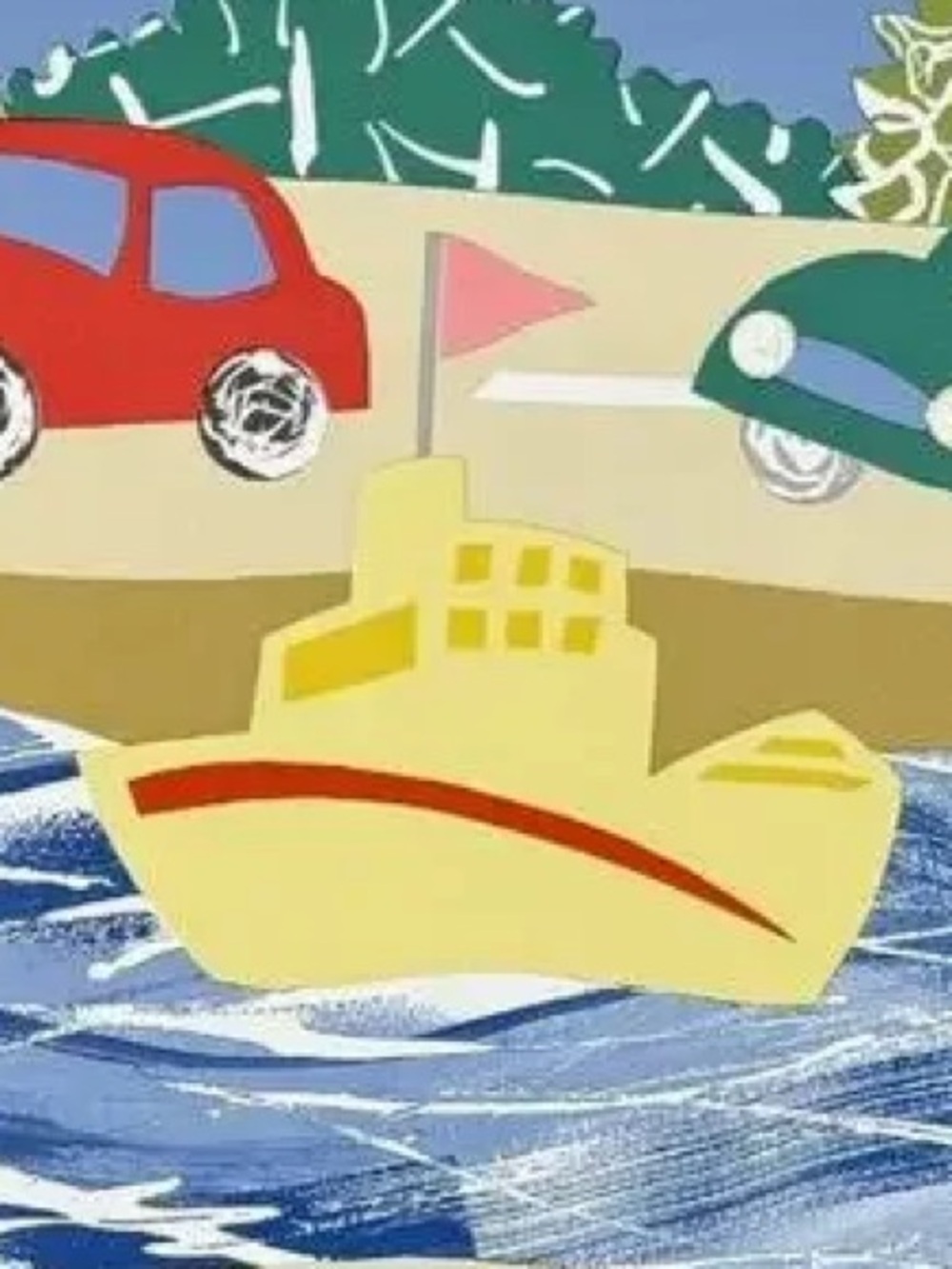 Children's Yellow Boat Wallpaper Mural - Brand Unspecified